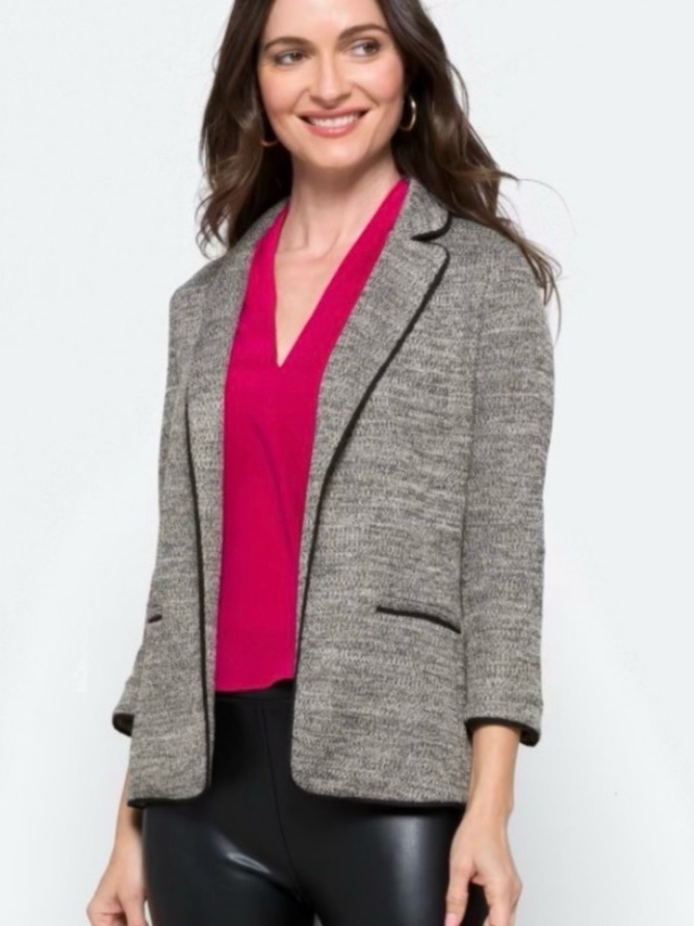 Womens Skies are Blue Gray Knit Blazer Jacket - Classic Tailored Style Size Med.